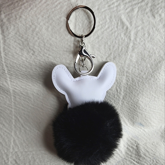Boston Terrier / French Bulldog Dog Keychains Pom Pom Black White Set of 2 NWOT - Picture 6 of 15
